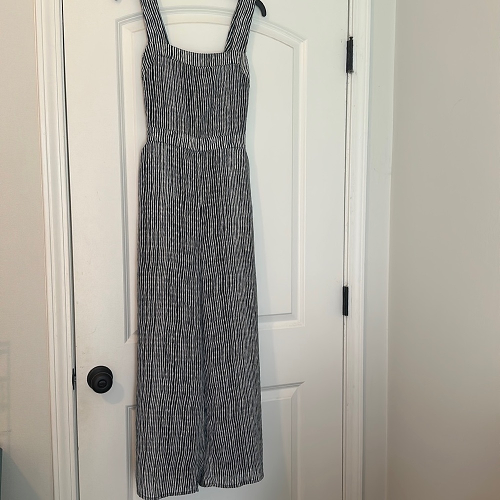 Navy Blue & White Striped Jumpsuit